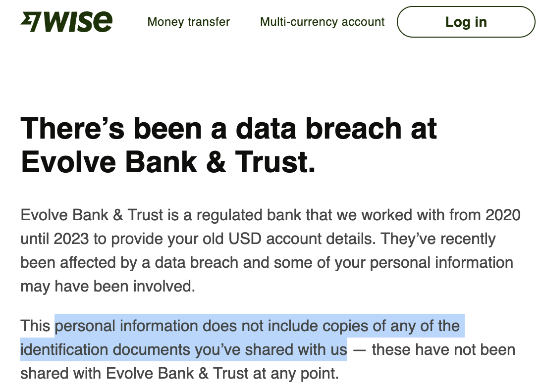 Wise data breach email